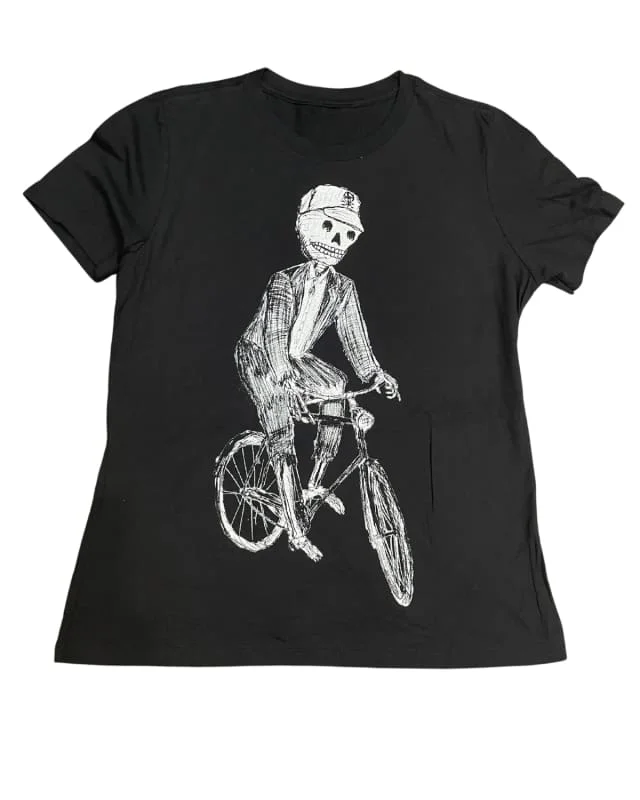 Skeleton on A Bicycle Women's Shirt-- Polka Dot Checkered Tartan