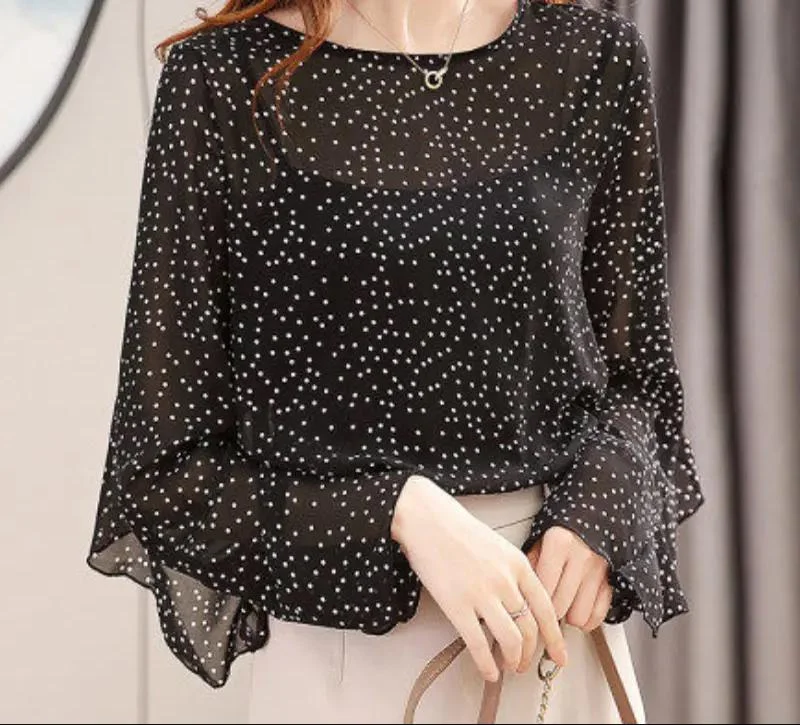 Polka Dots Black Two Piece Set T-shirt Butterfly Sleeve Round Neck Casual Top Spring Summer Fashion Top Tee for Female X17293218-- Anti-Pilling Machine Wash Handmade