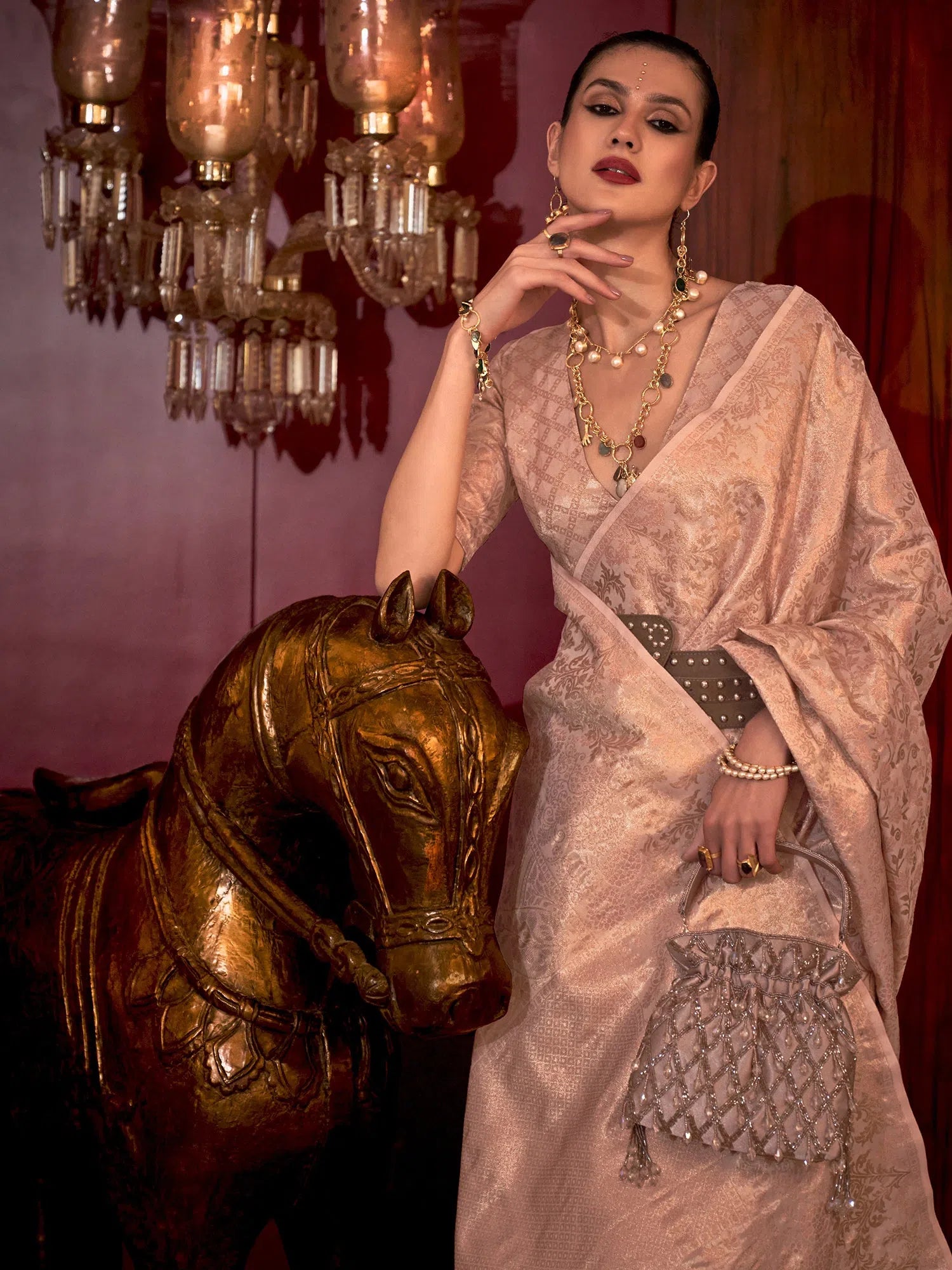 Saree Mall Women's  Blend Pink Woven Design Designer Saree With Blouse Piece-KLKATI327007 Classic Minimalist Blouse