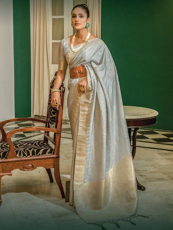 Saree Mall Women's  Blend Grey Woven Design Designer Saree With Blouse Piece-SOCH7007 Sheer Mesh Blouse