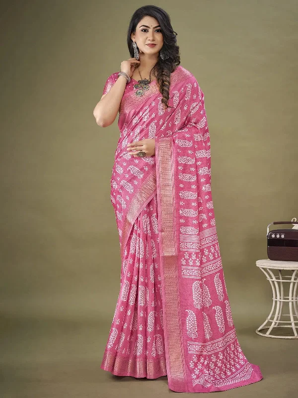 Saree Mall Women's Dola  Pink Printed Designer Saree With Blouse Piece-UNVRSE02B Boho Chic Blouse