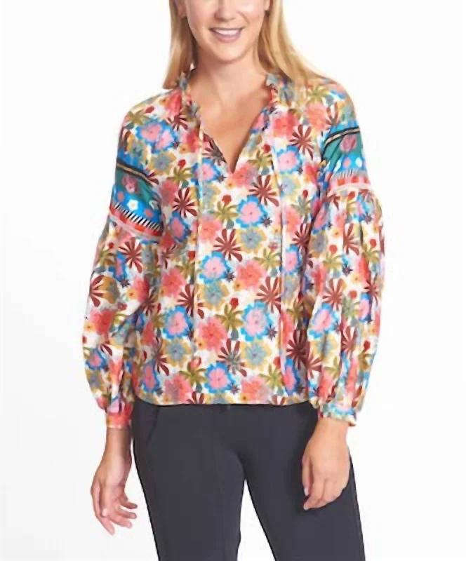 Emma Tiger Print Blouse In White Multi Airy Cotton Blouse