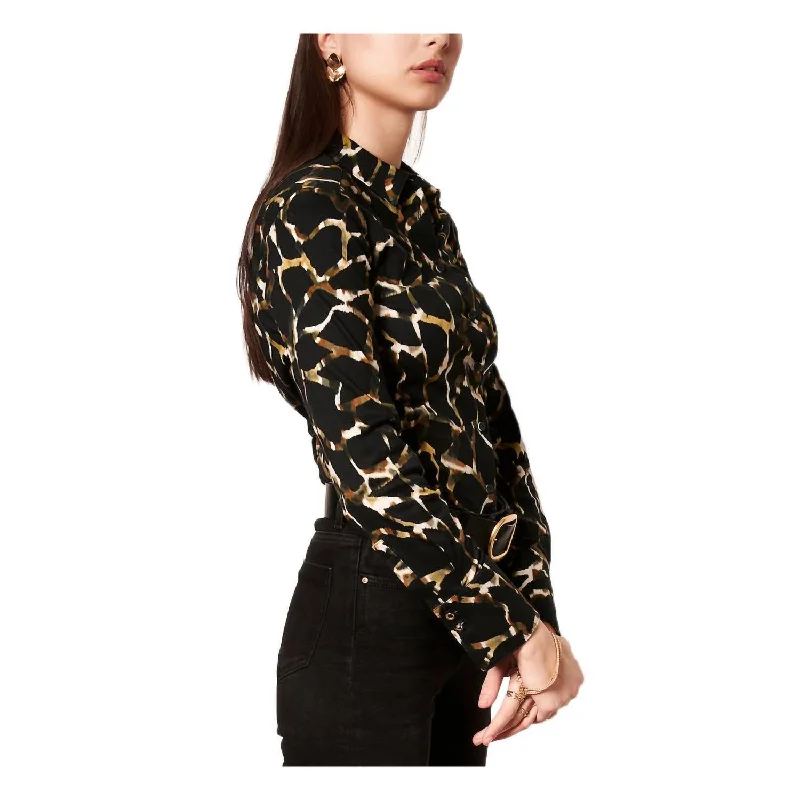 Pia Abstract Animal Print Blouse In Black Office Formal Blouse