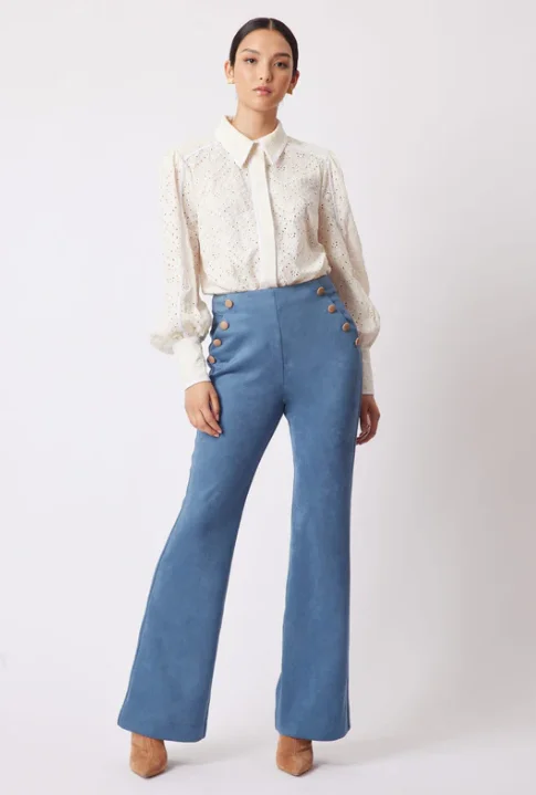 Once Was Tallitha Broderie Collared Shirt-- Mesh Canvas Denim