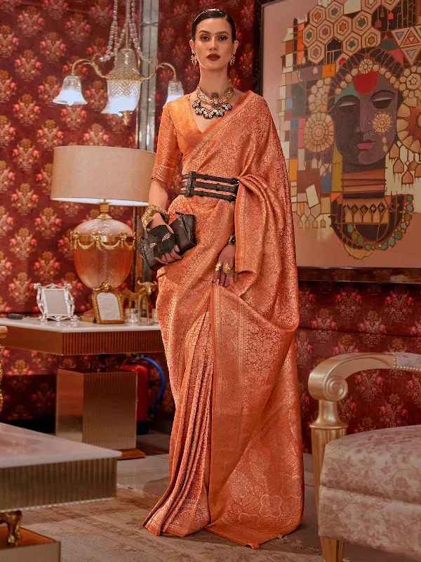 Saree Mall Women's Blend Orange Woven Design Designer Saree With Blouse Piece-KABBY321001 Satin Bow Blouse Saree Mall Women's Blend Orange Woven Design Designer Saree With Blouse Piece-KABBY321001 Satin Bow Blouse
