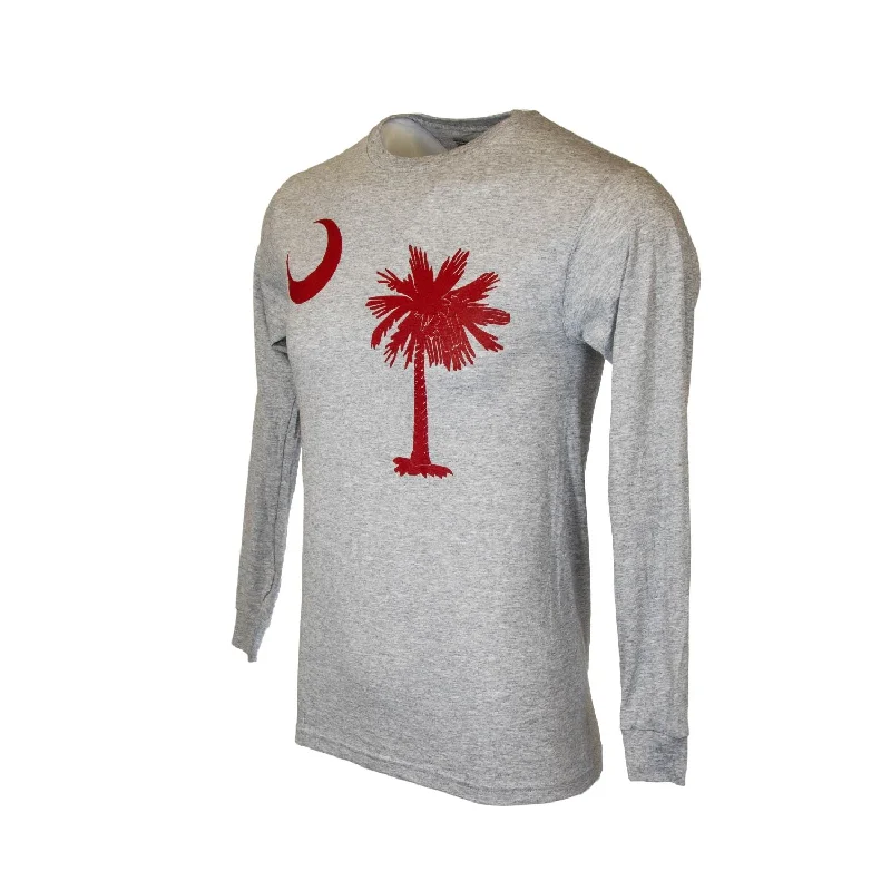 SOUTH CAROLINA GRAY PALMETTO TREE AND MOON LONG SLEEVE T-SHIRT-- Boxy Fit Fitted Loose