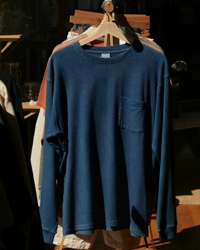 Cotton Long-sleeve T-Shirt | Organic Indigo Hand-dyed-- Mesh Fabric Canvas Fabric Denim Fabric