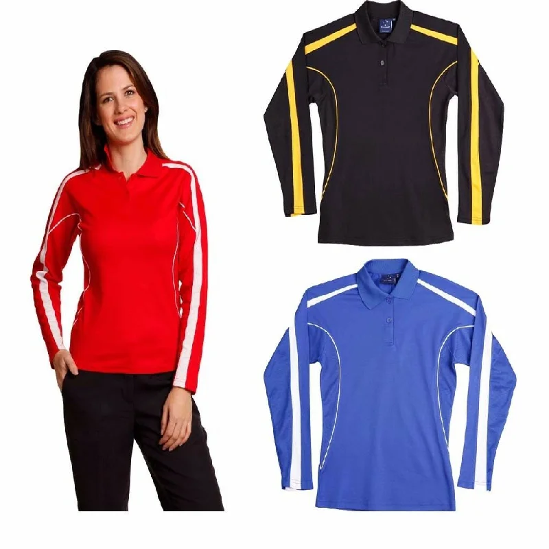 Ladies Womens Legend Plus Long Sleeve Casual Sports Work Polo Tshirt Team Top-- Striped Floral Plaid
