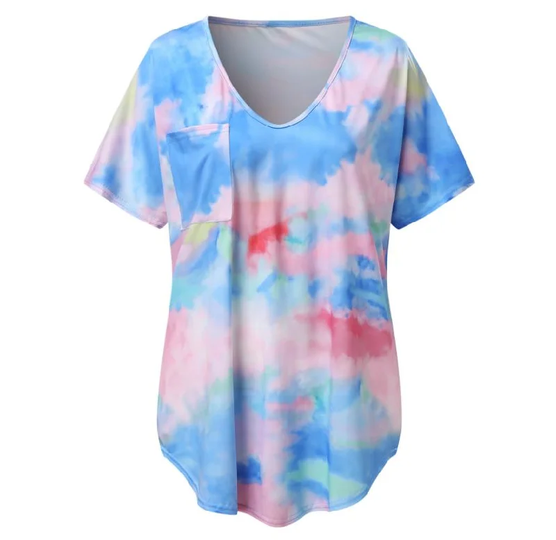 Women Casual Printing Shirts Short Sleeve Loose Tee Top S3503214-- Thin T-Shirt Open Front Quick Dry