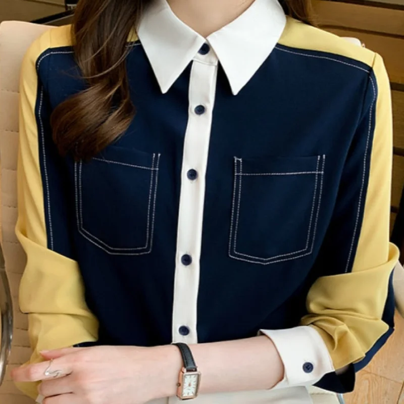 Buy Casual Women's long Sleeve Chiffon Shirt- Spring Fashion-- Polka Dot Checkered Tartan