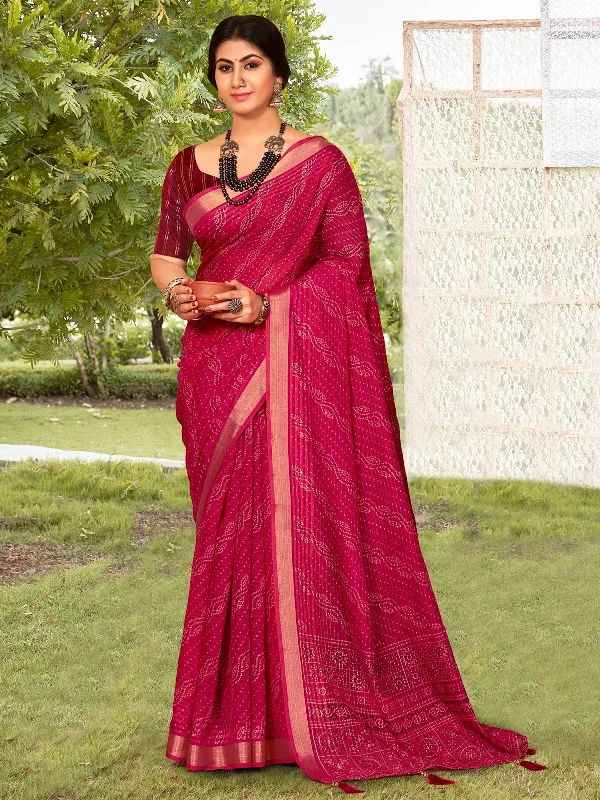 Saree Mall Women's Cotton Blend Pink Printed Designer Saree With Blouse Piece-FLGUNI4320 Playful Puff Blouse