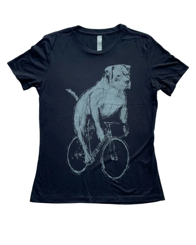 Pit Bull on A Bicycle Women's Shirt-- Satin Blend Silk Blend Wool Blend