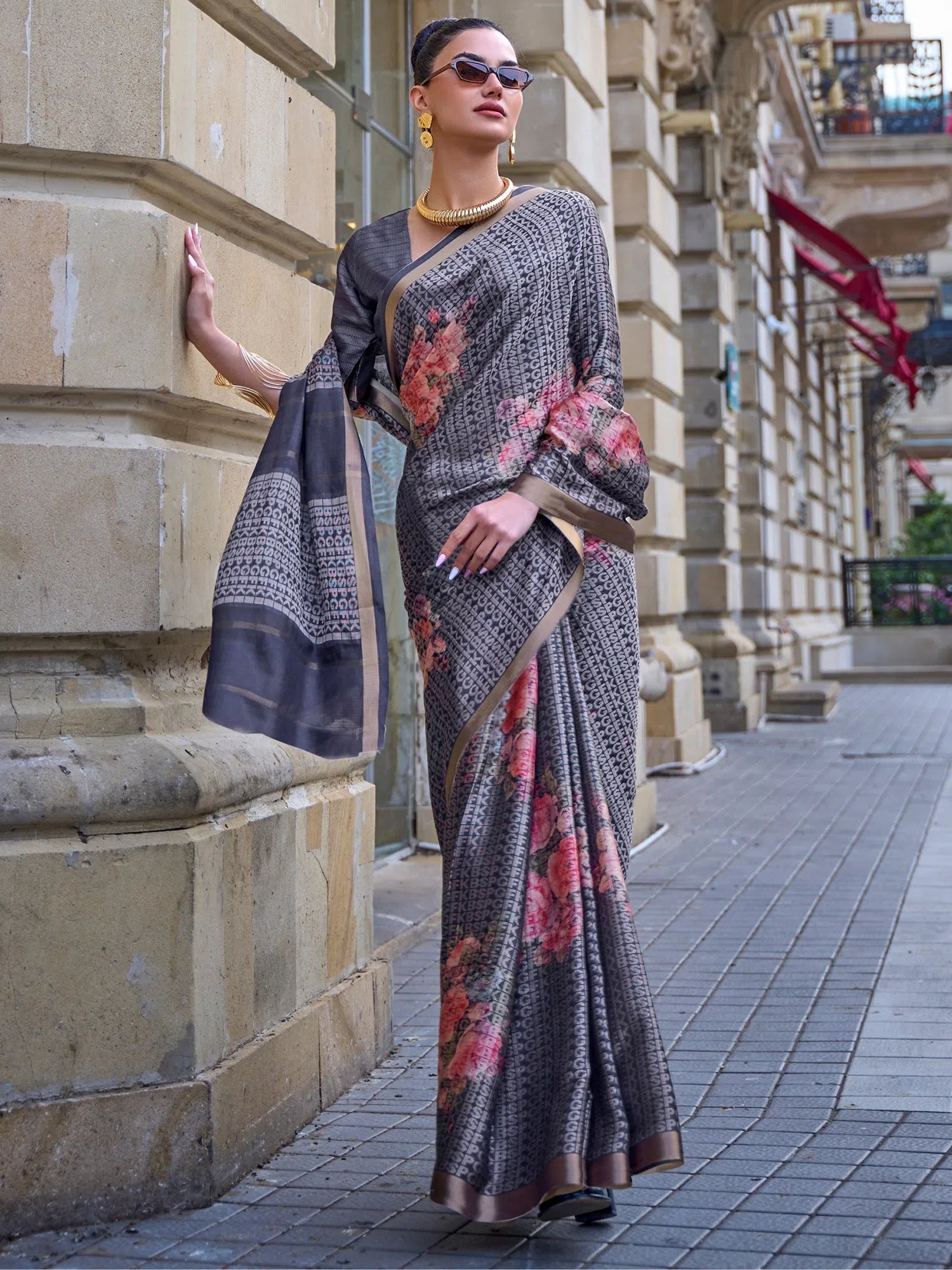 Saree Mall Women's Viscose  Grey Woven Design Designer Saree With Blouse Piece-KLOCK329004 Sleeveless Summer Blouse