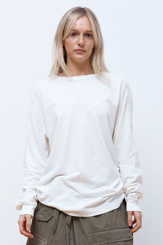 Hemp Cross Oversized L/S T-Shirt White-- Satin Blend Silk Blend Wool Blend