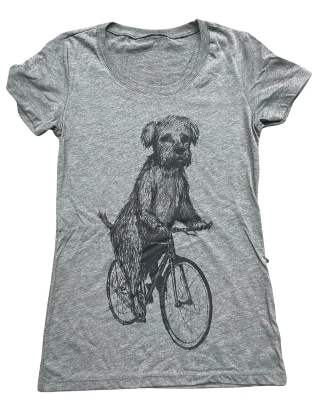 Terrier on A Bicycle Women's Shirt-- V-Neck T-Shirt Long Sleeve Cotton