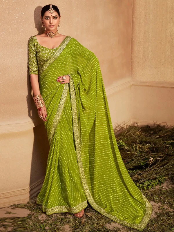 Saree Mall Women's Georgette Green Zari Embroidered Designer Saree With Blouse Piece-VIHANA1032 Elegant Semi-Sheer Blouse