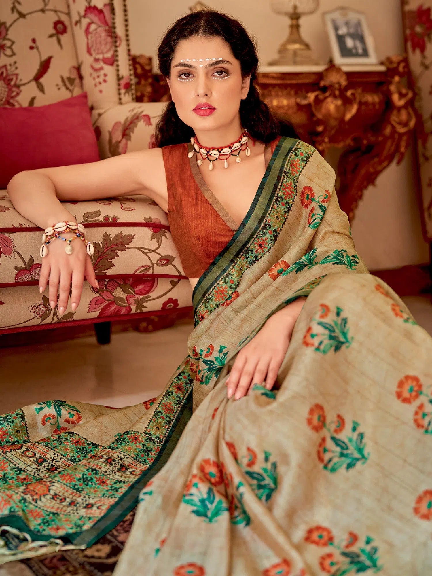 Saree Mall Women's Soft  Beige Printed Designer Saree With Blouse Piece-GRUHAM102 Everyday Stylish Blouse