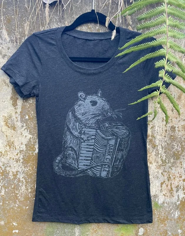 Rat Playing an Accordion Women's Shirt-- Mesh Blend Leather Blend Suede Blend