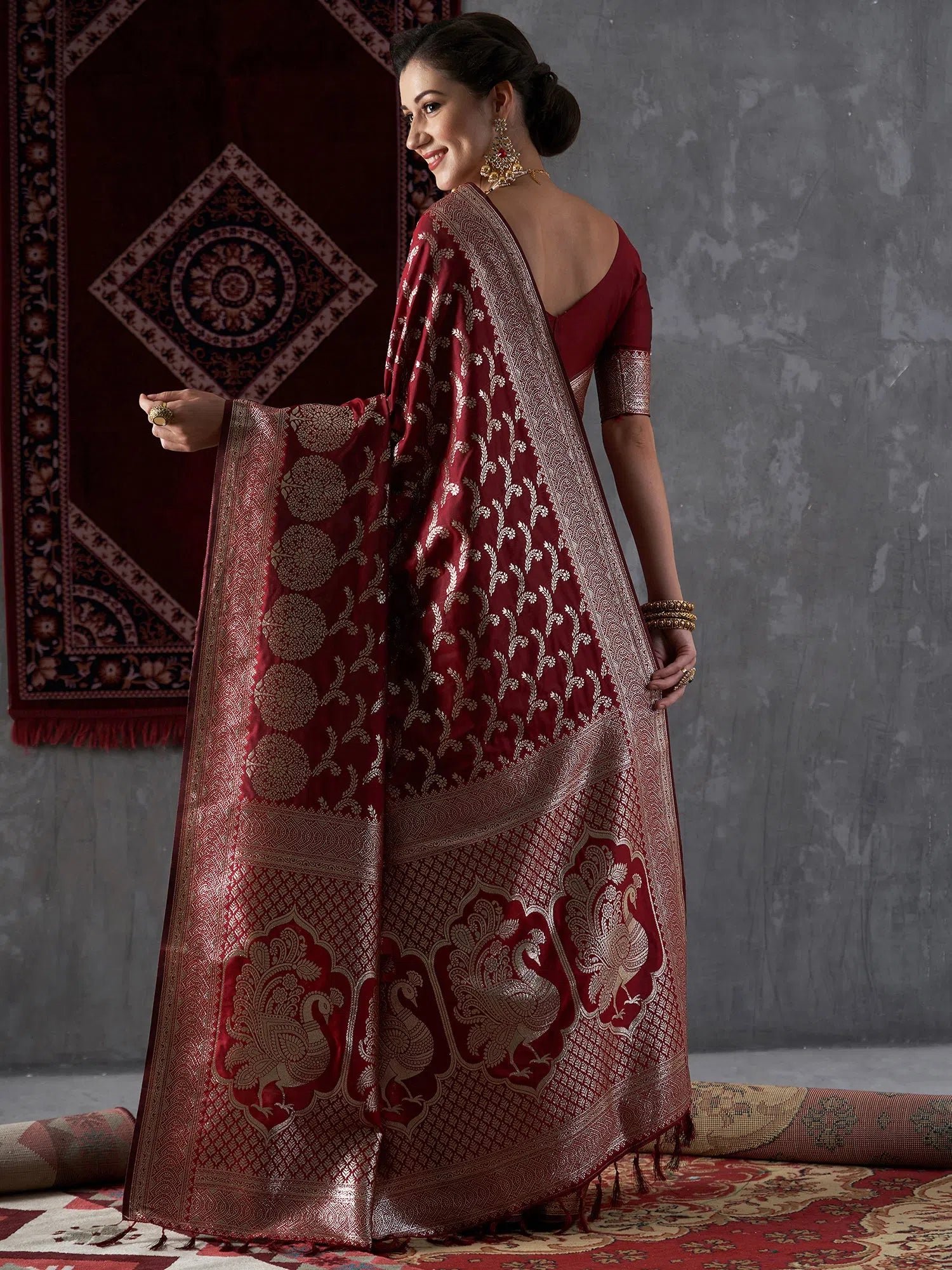 Saree Mall Women's  Blend Maroon Woven Design Designer Saree With Blouse Piece-MAHI1001 Backless Summer Blouse