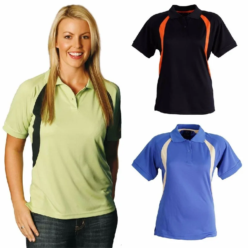 Ladies Womens Olympian Short Sleeve Casual Sports Team Polo Cotton Tshirt Top-- Polka Dot Checkered Tartan