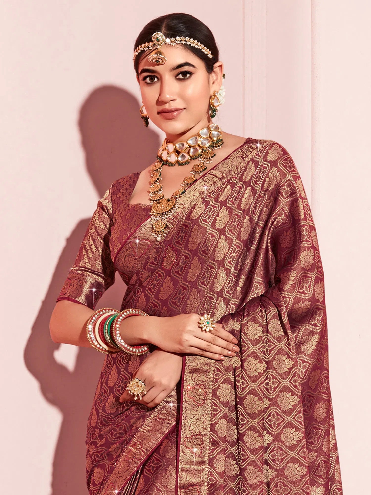 Saree Mall Women's Pure  Burgundy Embellished Designer Saree With Blouse Piece-KLKRUTI4131 Versatile Layering Blouse