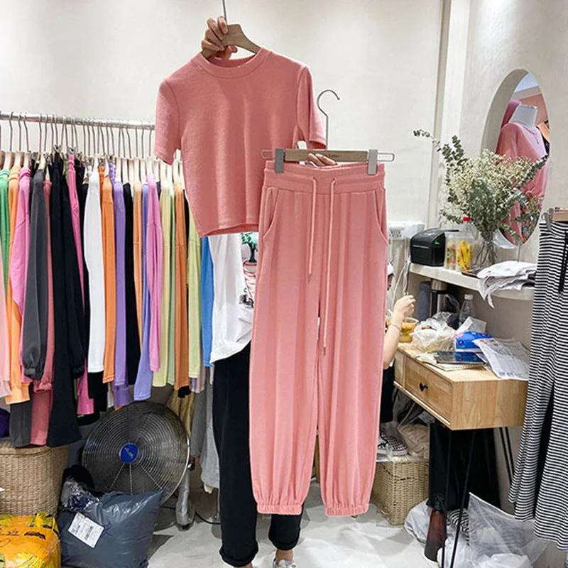 Women Pocket Pant with T-Shirt Set Casual Fashion Sport Suit SS0011-- Lace Blend Ribbed Blend Corduroy Blend