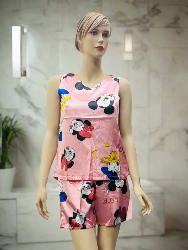 2 Pcs Nightwear Sleeveless T-Shirt & Shorts Set S2371914-- Fleece Nylon Spandex