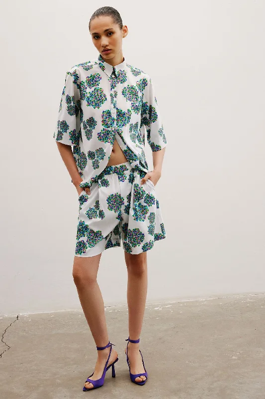 Cloe Cotton Shirt | Violet & Green-- Real Fur Shearling Chenille