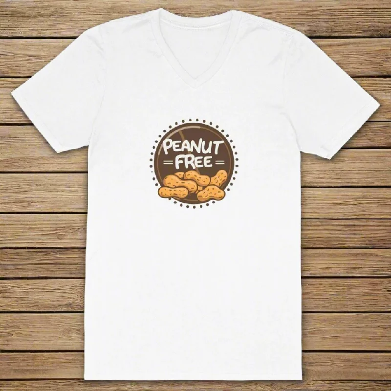 Peanut Free V-Neck Organic Cotton Graphic Mens Shirt-- Embroidered Appliqued Beaded