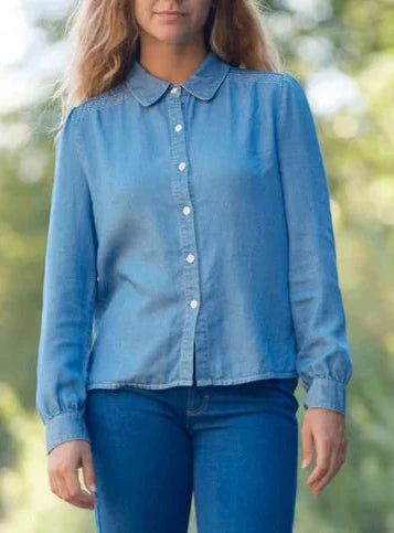 Beatrix Shirt in Denim Chambray-- Polka Dot Checkered Tartan
