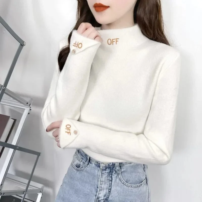 Women's Fashion Full Sleeve High Neck T-Shirt S4774348-- Handmade Hand-knitted Hand-woven