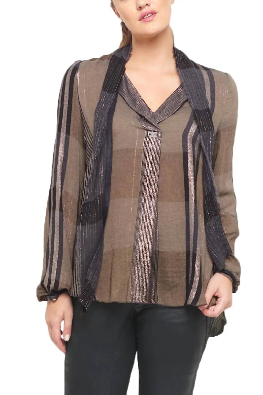 Metallic Plaid Blouse In Black Multi Classic Minimalist Blouse