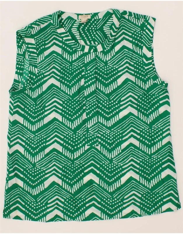 J. CREW Womens Sleeveless Blouse Top US 10 Large Green Chevron Polyester Puff Sleeve Blouse