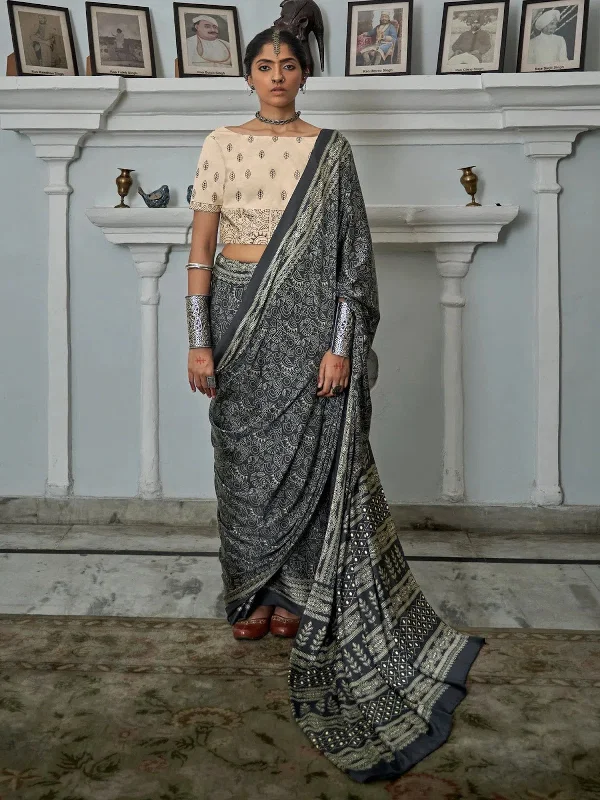 Saree Mall Women's Crepe Black Printed Celebrity Saree With Blouse Piece-SURMA103 Office-Ready Blouse