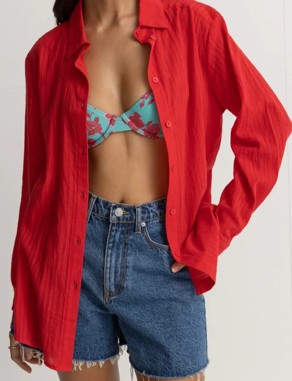 Inferna Beach Shirt in Red-- Thin T-Shirt Open Front Quick Dry