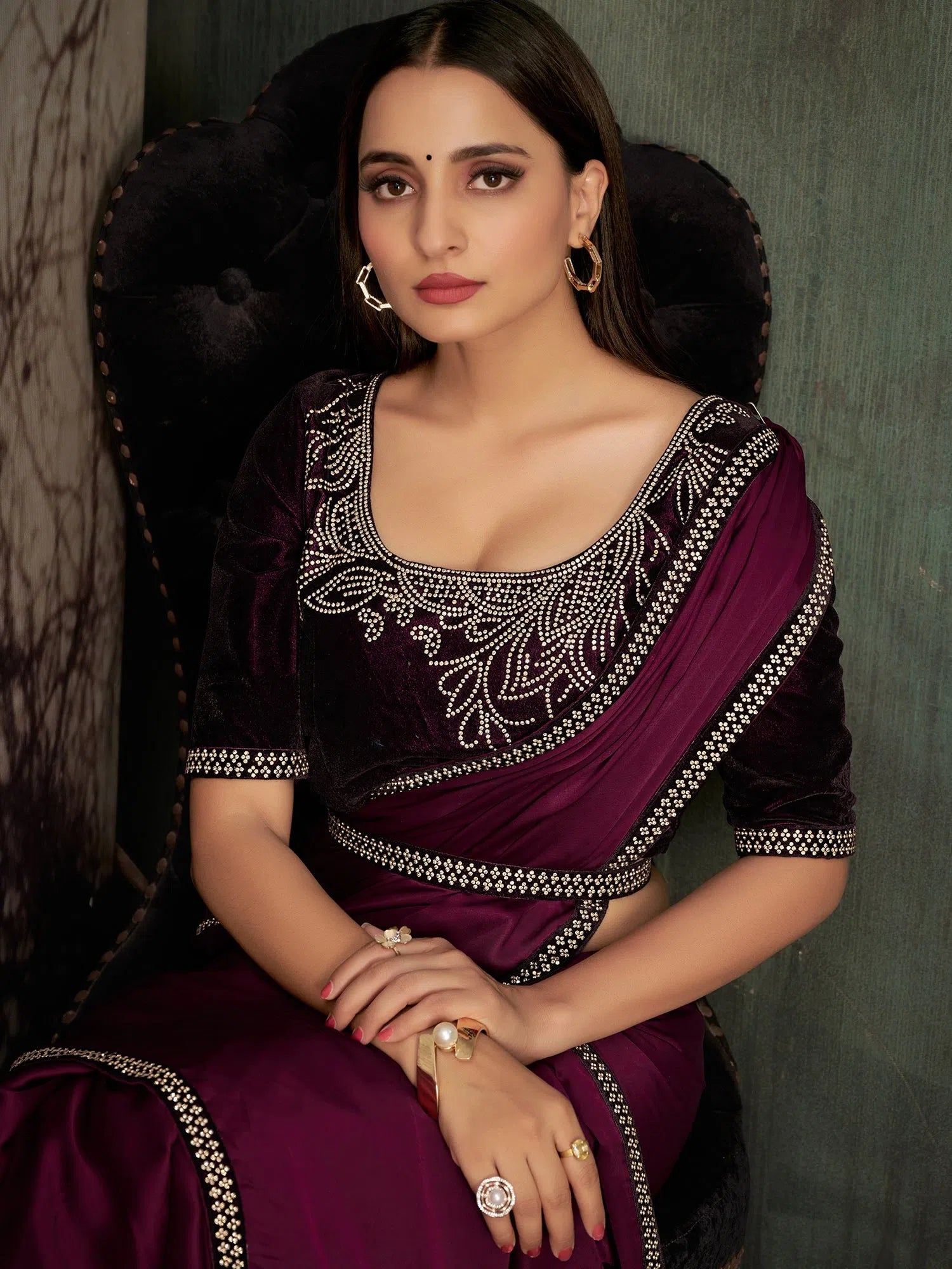 Saree Mall Women's Chiffon Magenta Embellished Celebrity Saree With Blouse Piece-MAHEK432B Feminine Pastel Blouse