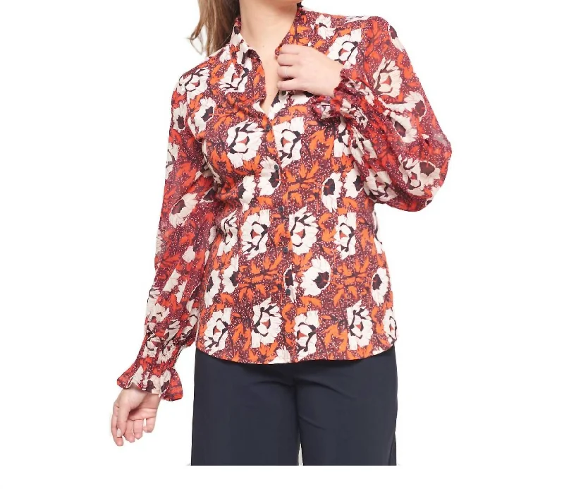 Floral Blouse In Red Floral Feminine Tie Blouse