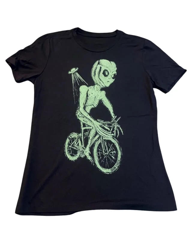 Alien on A Bicycle Women's Shirt-- Spandex Blend Rayon Blend Denim Blend
