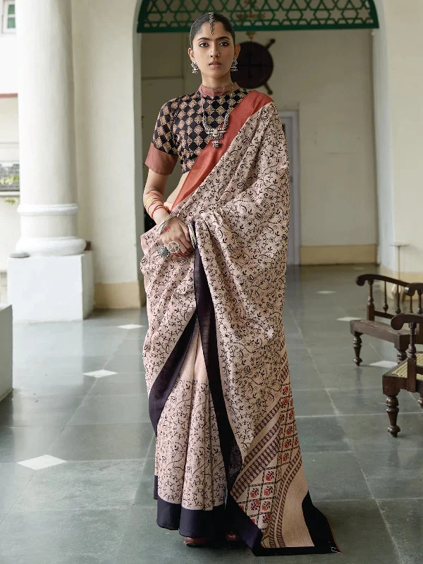 Saree Mall Women's Bhagalpuri  Cream Embroidered Celebrity Saree With Blouse Piece-TITHI105 Wrap Front Blouse