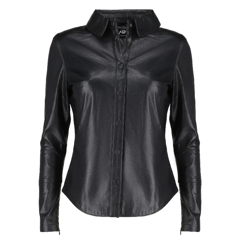 Womens Casual Leather Shirt-- Sequined Glittery Shiny