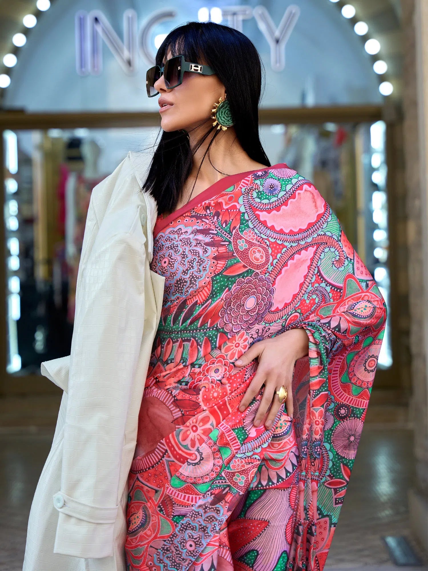 Saree Mall Women's Satin Red Digital Print Designer Saree With Blouse Piece-KLORA332002 Collared Satin Blouse Saree Mall Women's Satin Red Digital Print Designer Saree With Blouse Piece-KLORA332002 Collared Satin Blouse