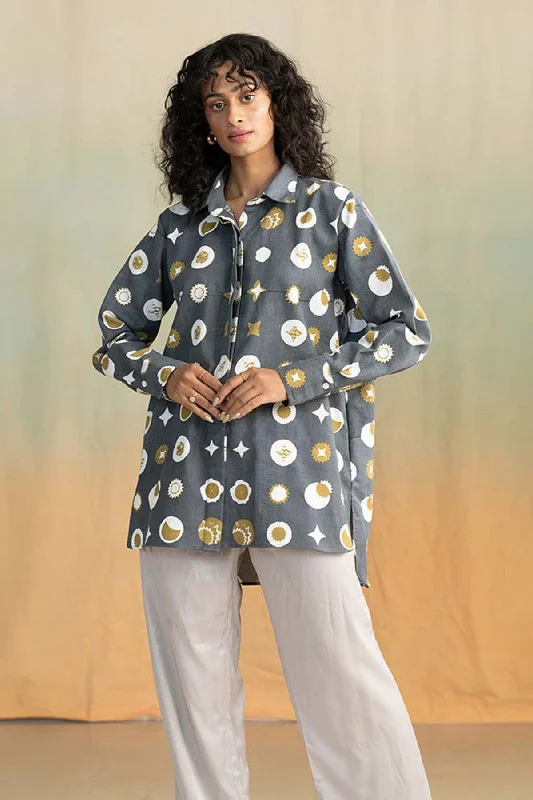 Celestial Sky Easy Shirt (Starry Charcoal)-- Solid Print Embellished