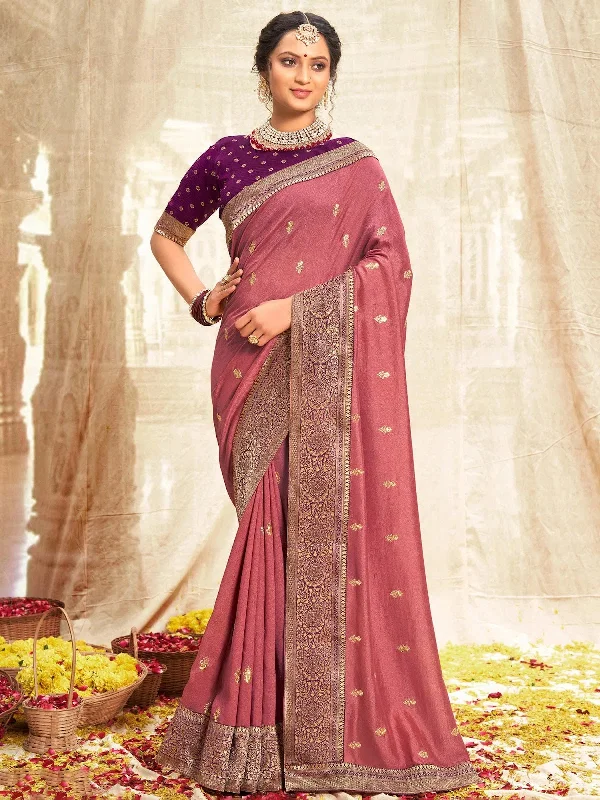 Saree Mall Women's Vichitra  Mauve Embellished Designer Saree With Blouse Piece-NISHA1007 Boho Printed Blouse