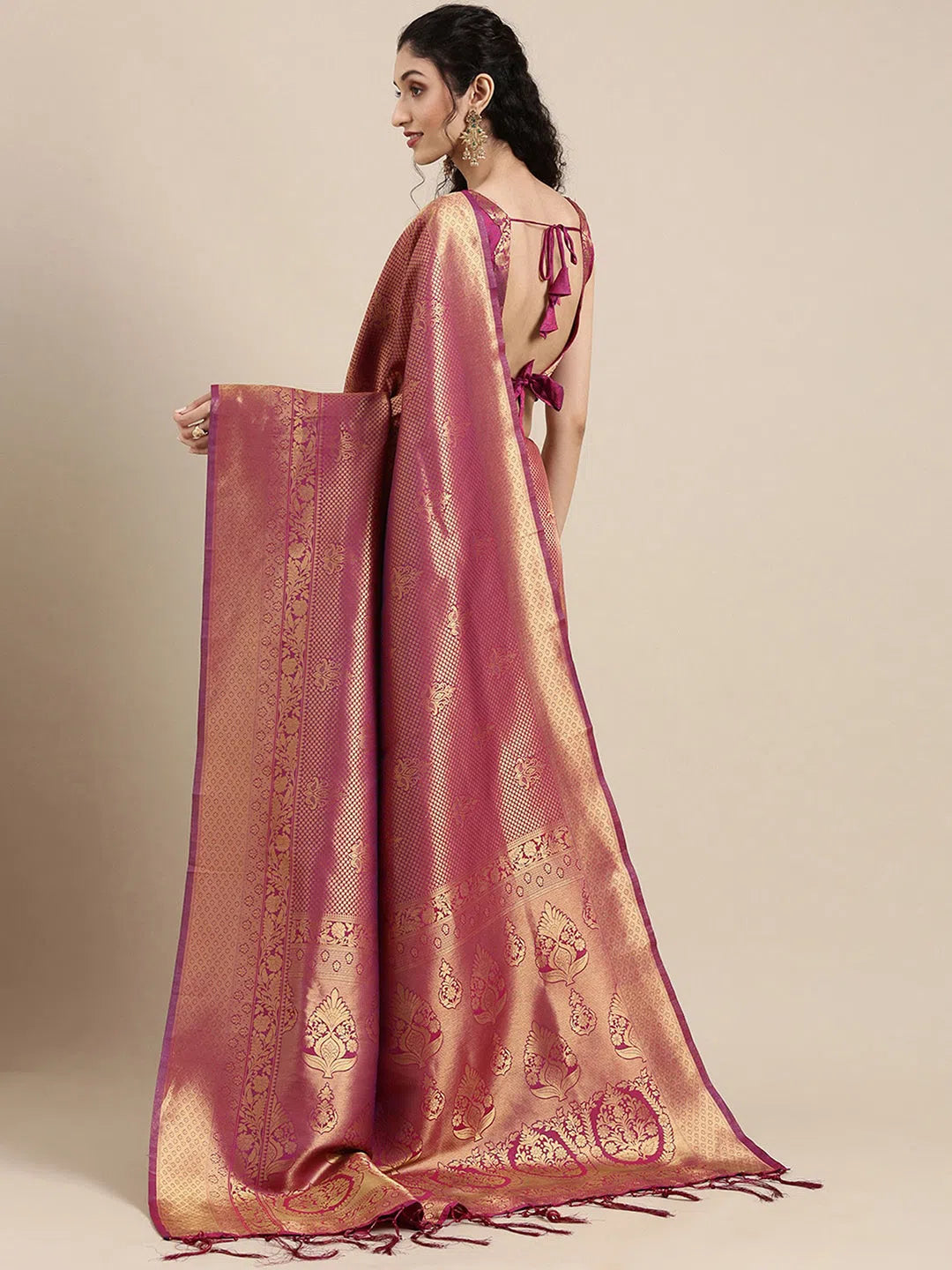 Saree Mall Women's  Blend Purple Woven Design Celebrity Saree With Blouse Piece-KUNT188001 Elegant Embroidery Blouse