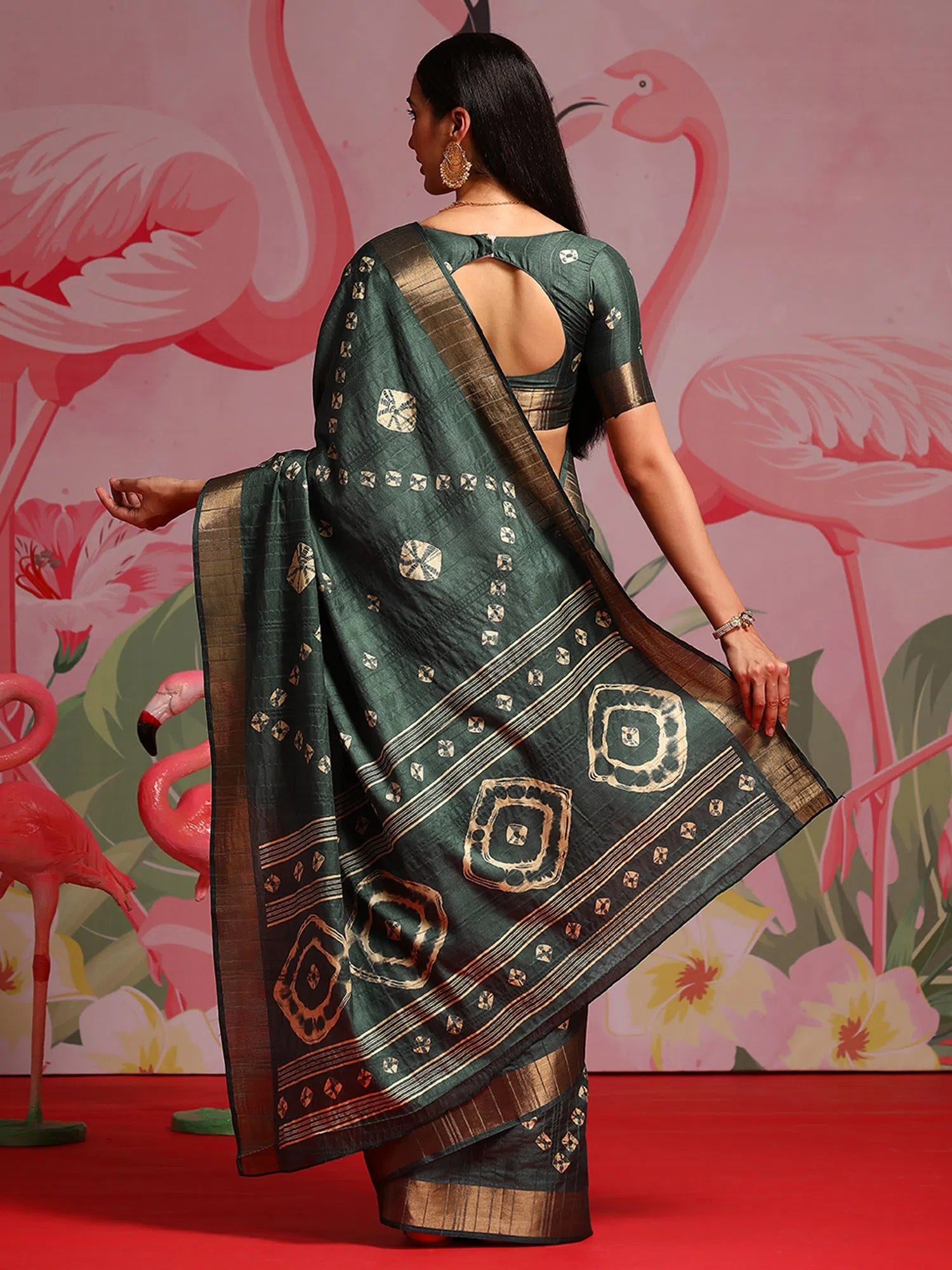 Saree Mall Women's  Blend Teal Green Printed Designer Saree With Blouse Piece-HOLAND101A Playful Puff Blouse