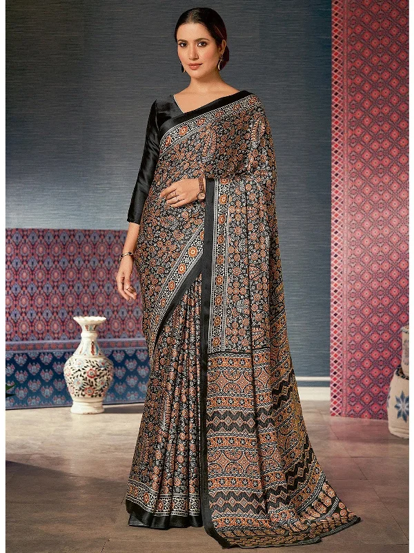 Saree Mall Women's Crepe Black Digital Print Designer Saree With Blouse Piece-AJRKH304 Relaxed Fit Blouse