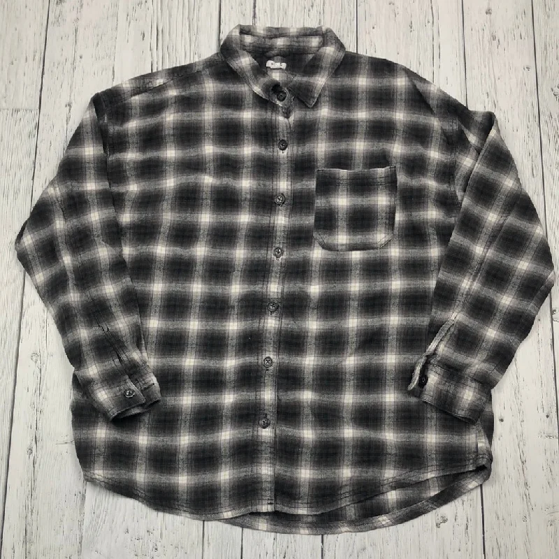 Garage black white plaid shirt - Hers XS-- Denim Fabric Leather Fabric Suede Fabric