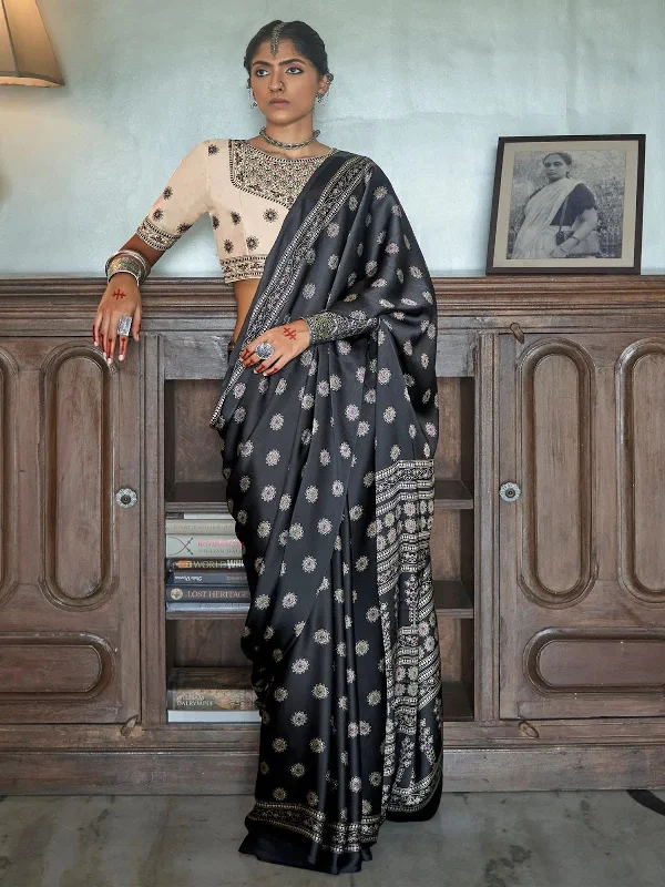 Saree Mall Women's Crepe Black Printed Celebrity Saree With Blouse Piece-SURMA101 Backless Summer Blouse