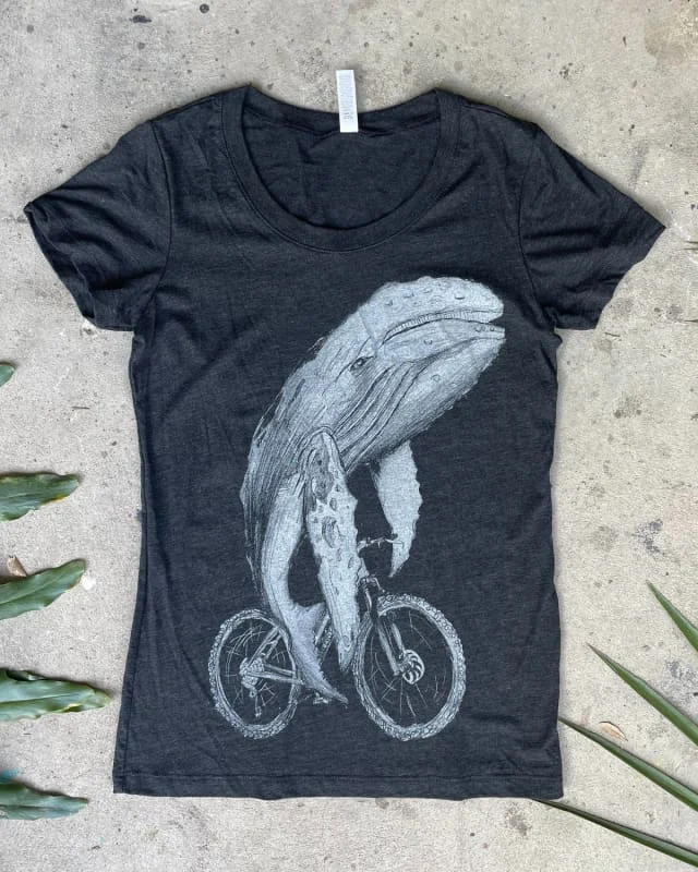 Grey Whale on A Bicycle Women's Shirt-- Rayon Fabric Velvet Fabric Corduroy Fabric