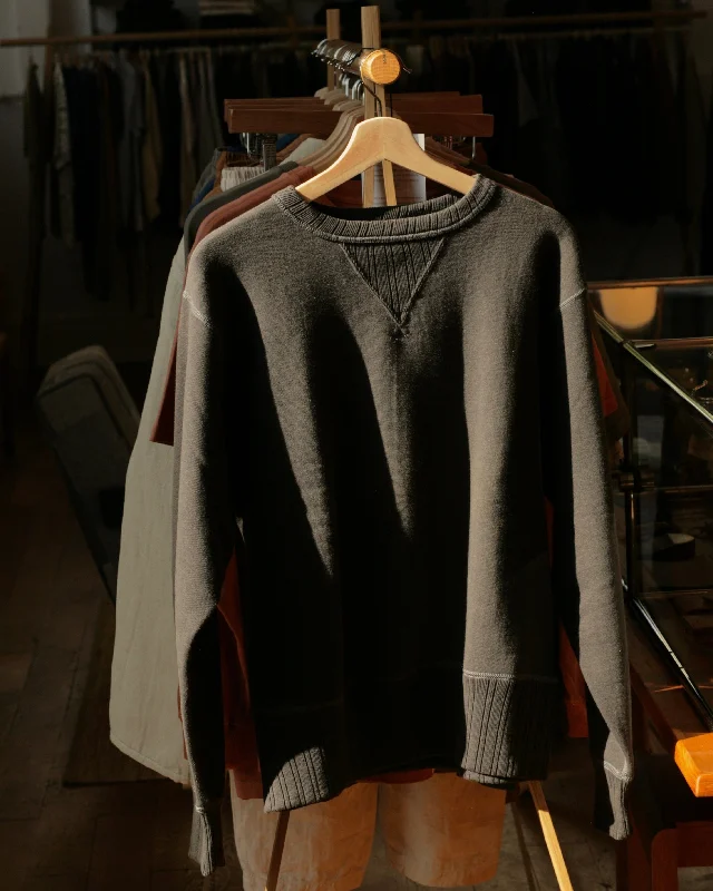 Pre-Order: Double-V Set-In Sleeve Tsuriami Loopwheel Mother Cotton Sweat Shirt in Ink Black-- Zippered Buttoned Snapped